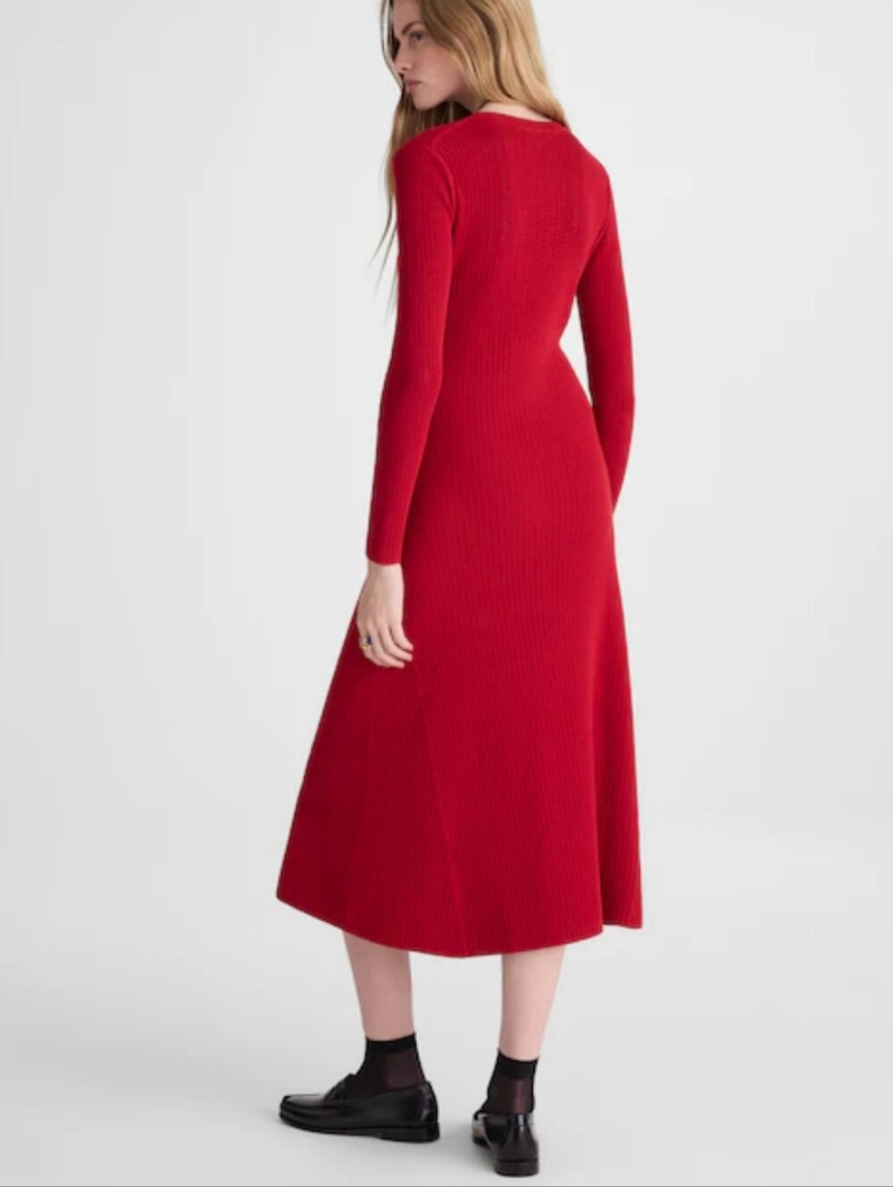 NWT Madewell Talia Rib The Signature Knit Crewneck Midi Dress Crimson Red - Picture 13 of 15